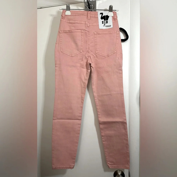 NWT Sandrine Rose Pink Embroidered Palm Tree Skinny High Waist Jeans Size 25 - Picture 5 of 8